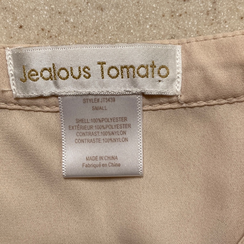 Jealous Tomato Tan Semi-Sheer Wrap Blouse with Lace Cuffs Women Size Small - Picture 5 of 11